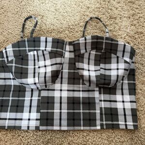 No Boundaries Black and White Plaid Tank Top